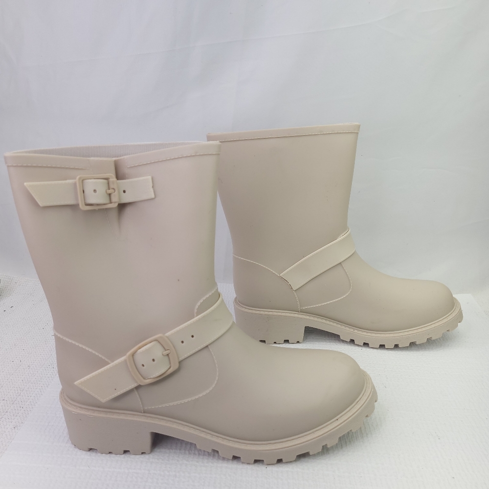 Lemonade Senorita Yael Nude Rain Boots Buckle Pull On Ankle Booties Size 10